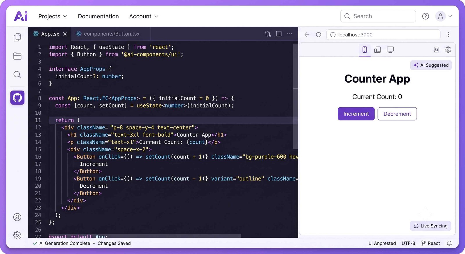 Lovable AI app builder code editor and preview